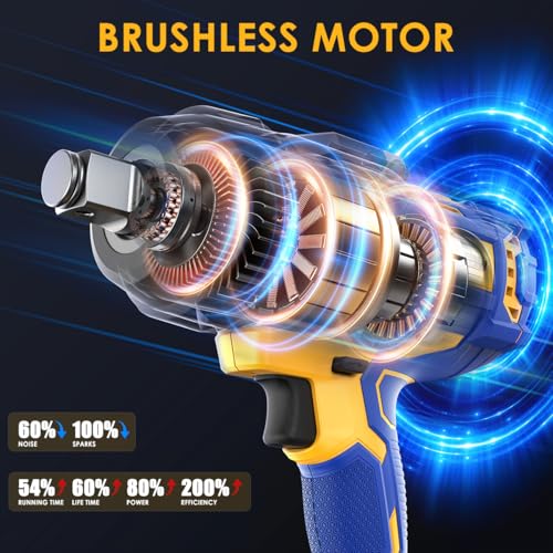 Cordless Impact Wrench 3/4" for DEWALT 20V Battery | High Torque 1850FT-LBS Brushless Impact Driver, Auto-Stop Reverse, Variable Speed, Heavy Duty Impact Gun (Bare Tool) - size: 1850 FT-LBS