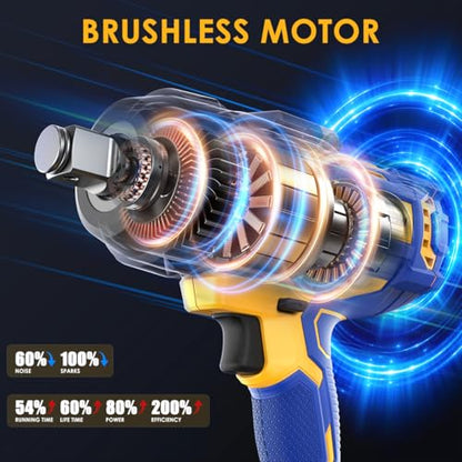 Cordless Impact Wrench 3/4" for DEWALT 20V Battery | High Torque 1850FT-LBS Brushless Impact Driver, Auto-Stop Reverse, Variable Speed, Heavy Duty Impact Gun (Bare Tool) - size: 1850 FT-LBS