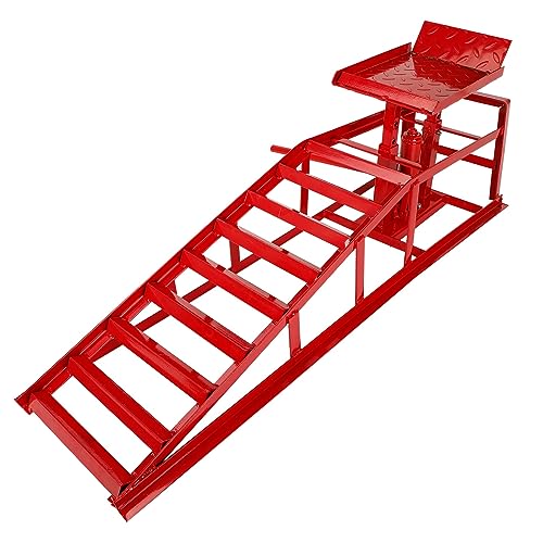 1 Pack 11000lbs Automotive Car Service Ramp Low Profile Car Lift Service Ramp Truck Trailer Garage, Height Hydraulic Vehicle Ramp Lift, Automotive Hydraulic Lift Repair Frame 5T 5 Tons (Red) - color: Red, size: 1 Pack