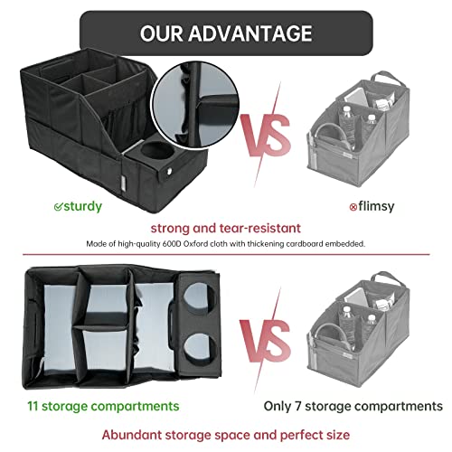 MULISOFT Car Seat Organizer- Backseat Car Organizer with 11 Storages Compartments and 2 Cup Holders, Organizers and Storage, Front Seat for Travel Kids,Black | Made from durable Oxford fabric with a waterproof surface, anti-slip buckles, and a foldable de
