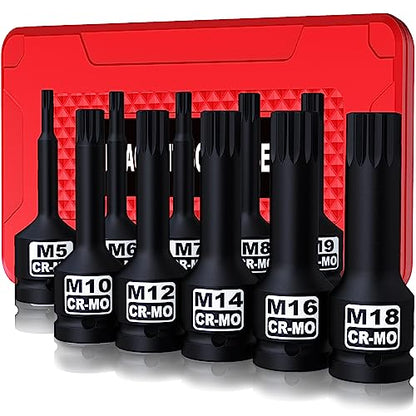 1/2" Drive Master Impact XZN Bit Socket Set, 10-Pieces: M5 - M18, Cr-Mo Steel, Heavy Duty Storage Case - size: 1/2" XZN