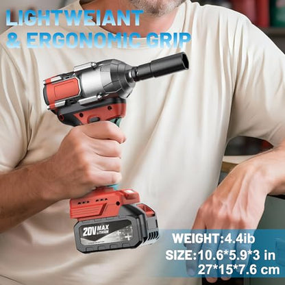 MGYM Cordless Impact Wrench 500Nm, 1/2inch Impact Wrench Gun Driver(Red) | High Torque Electric Tool Set with 2x4.0 Batteries, 6 Sockets, 8 Drill Bits, 6 Driver Bits, Drill Adapter for Home Car, DIY