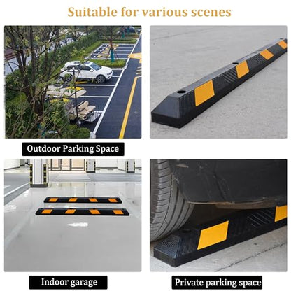 OrangeStar 2 Pack 72" Rubber Parking Curbs with Bolts | Heavy Duty Garage Floor Wheel Stopper w/Yellow Reflective Stripes for Car, Truck, Trailer, 6Ft - size: 72in (2-Pack)