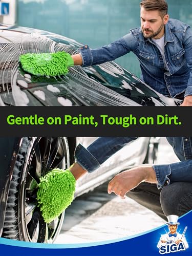 MR.SIGA Premium Microfiber Soft Chenille Car Wash Mitt, Pack of 2, Gray & Green - color: Gray & Green
