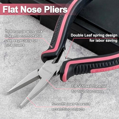5-Inch Mini Flat Nose Pliers for Jewelry Making - Smooth Jaws Duck Billed Pliers - Pink Tool for Women - style: Flat Nose Pliers
