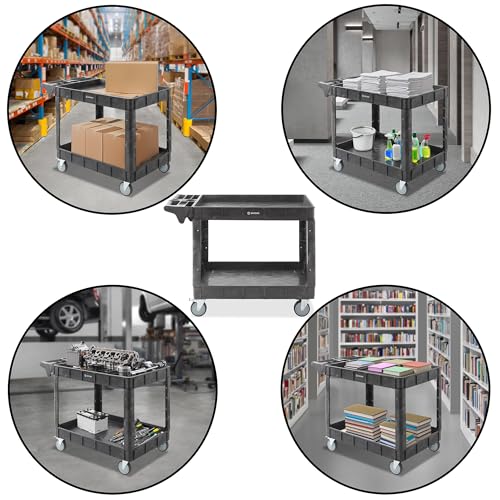 Dryser Utility Cart with Wheels, 46" x 25" Heavy Duty 550 lb. Capacity with Shelves - 2 Tier Rolling Cart with Four 5" Swivel Casters for Warehouse, Garage, Cleaning - size: 2 Shelves 4 Swivel 46x25