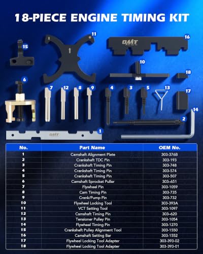 Orion Motor Tech Timing Tool Kit Compatible with Ford Fiesta Fusion Escape Mazda 1.4 1.6 1.8 2.0 Di/TDCi/TDDi ECOBOOST 1.6 Ti-VCT 1.5 1.6 VVT 2.3 2.5L Engine Replace 303-1097 303-1550 303-1556 | 18pc Heavy Duty Camshaft Alignment Set; Heat-Treated 1045 St