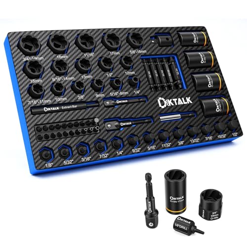 63PCS Impact Bolt Extractor Kit, Bolt & Nut Remover Tool, Easy Out Screw Extractor Set for Stripped/Damaged Screws, Bolts, Lug Nuts - Includes Screwdriver Bits & Adapters