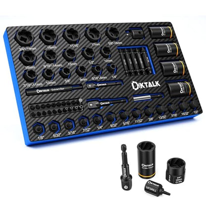 63PCS Impact Bolt Extractor Kit, Bolt & Nut Remover Tool, Easy Out Screw Extractor Set for Stripped/Damaged Screws, Bolts, Lug Nuts - Includes Screwdriver Bits & Adapters