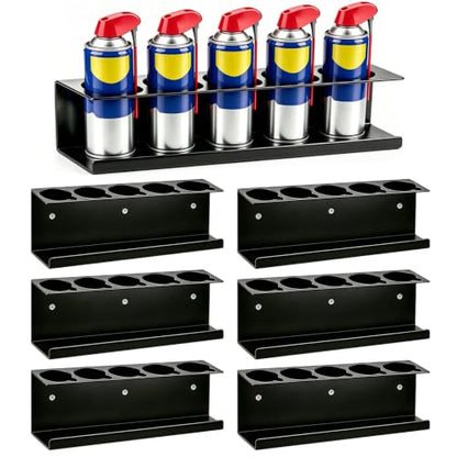 6 Pack Wall-Mounted Spray Bottle Holder, Heavy-Duty Steel Black Aerosol Can Storage Rack with 30 Holes, Spray Paint Can Organizer for Garage, Shop, Home, Tool Trailer & Service Truck - size: 6 Pack