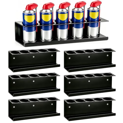 6 Pack Wall-Mounted Spray Bottle Holder, Heavy-Duty Steel Black Aerosol Can Storage Rack with 30 Holes, Spray Paint Can Organizer for Garage, Shop, Home, Tool Trailer & Service Truck - size: 6 Pack