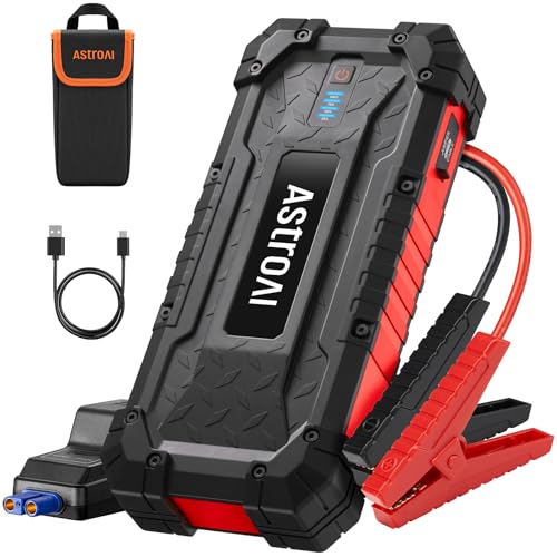 AstroAI S8 Ultra Car Jump Starter, 4000A Safe 12V Battery Booster Pack (All Gas/12L Diesel), Portable Jump Box with Smart Jumper Cables, Type-C/USB, Flashlight, Rugged Protection & Storage Bag, Red - color: 4000A-Red