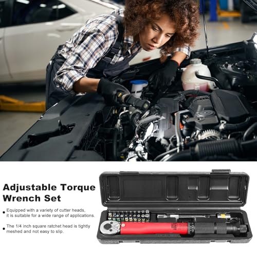 1/4 inch Drive Click Torque Wrench, Drive Torque Wrench Set, Dual-Direction Adjustable Torque Wrench Repair Tool Kit for Bike, Motos, Car Repair Maintenance Black
