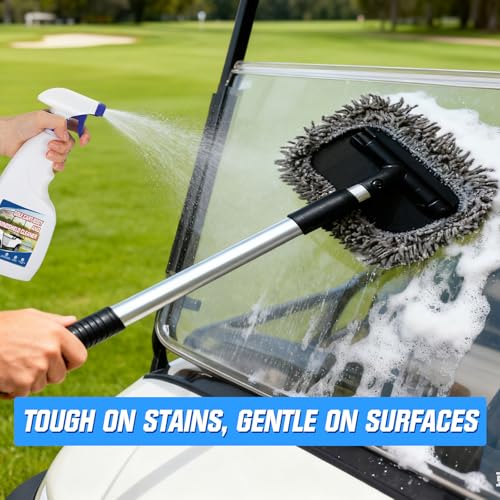 4 Pcs Golf Cart Cleaner Kit, Golf Cart Body Windshield Polish Cleaner with Cleaning Brush Towels, Removes Hard Water Stains, Battery Acid, Grease, Lubricates & Rust Proofs