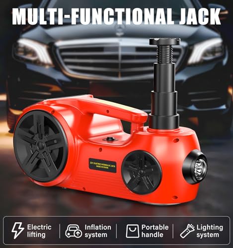 3-in-1 Electric Hydraulic Car Jack Kit 5 Ton Lift Range 20.9 Inch with Digital Display, Tire Inflator, LED, Electric Car Jack Portable 12V Floor Jack for SUV Truck Fast Lifting Emergency Roadside Tool