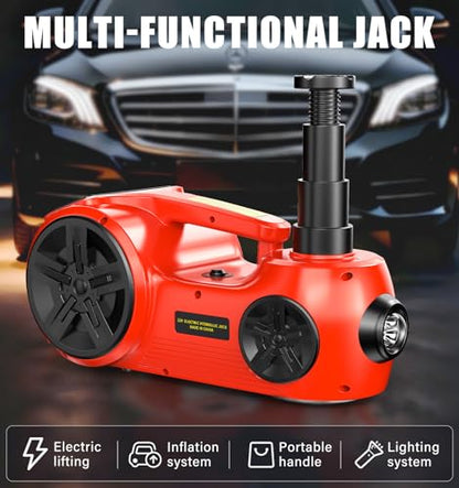 3-in-1 Electric Hydraulic Car Jack Kit 5 Ton Lift Range 20.9 Inch with Digital Display, Tire Inflator, LED, Electric Car Jack Portable 12V Floor Jack for SUV Truck Fast Lifting Emergency Roadside Tool