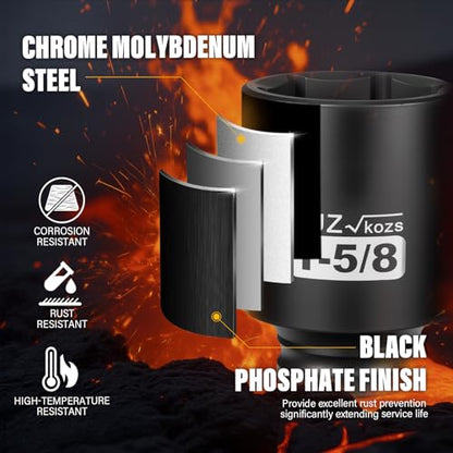1/2 Inch Drive 1-5/8 Inch Deep SAE 6 Point CR-MO Impact Socket | Radius Corner Design,Square Chamfered Opening,Axle Nut Impact Grade Socket for Easy Removal - size: 1/2” Drive 1-5/8 Deep, style: 1/2" Drive Deep Socket
