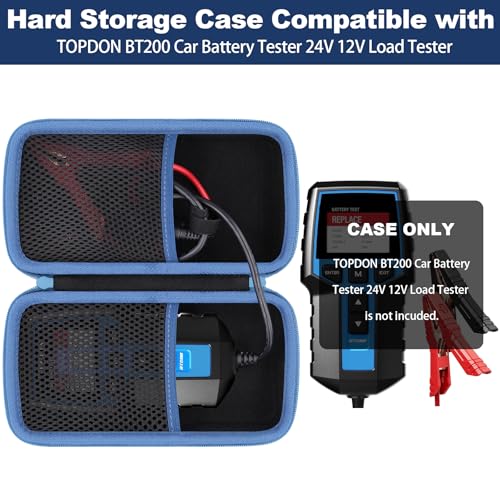 khanka Hard Case for TOPDON BT200 12V/24V 100-2000CCA Battery Tester,Black | EVA Hard Shell, Mesh Pocket Accessory Storage, Workshop Tool Storage, Elastic Strap Fixation, Protective Case Only - style: for TOPDON BT200