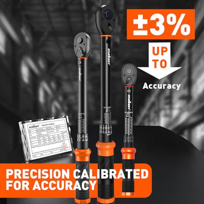 3Pack Torque Wrench Set, 1/4", 3/8", 1/2" Drive Click Torque Wrench Extra with Extension Bars & Adapters, Dual-Direction Adjustable Precision Torque Wrenches for Car, Motorcycle, Bike DIY Maintenance - size: 20-240 in.lb & 5–45 ft-lb & 10–170 ft-lb, style