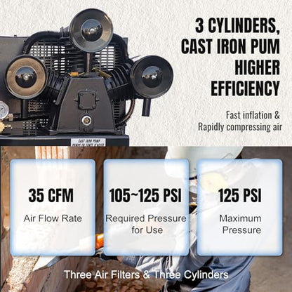 13HP Gas Powered Air Compressor, 3-Cylinder, 30 Gallon Horizontal Tank, Piston Pump Air Compressed System (125 PSI @ 44 CFM) - color: 13hp/125psi/44cfm/30gal