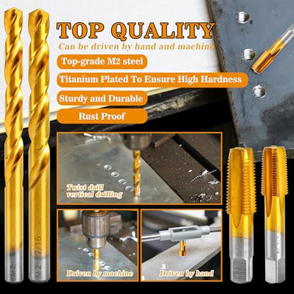1/4-18 NPT Pipe Tap and 7/16" Drill Set,M2 HSS Hand Threading Plumbing Tap | Plumbers Mechanics DIY Thread Cutting Tools - size: 1/4-18 NPT Tap - 7/16" Drill