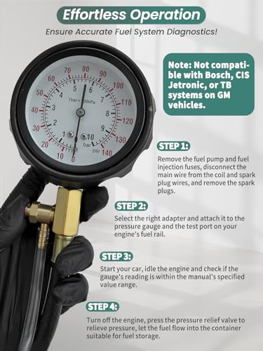 Fuel Pressure Tester Kit 0-140 PSI Fuel Injector Injection Pump Pressure Tester Gauge for Gasoline Cars