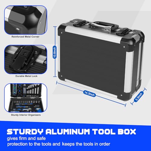 Prostormer 259-Piece General Household and Mechanic's Tool Set | Complete ToolKit with Heavy Duty Aluminium Tool Box for Home/ Car/ RV/ Garage