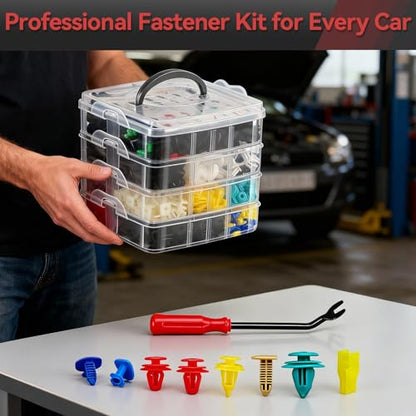 1240PCS Auto Retainer Clips Kit with Trim Removal Tools and 3-Layer Organizer Box, 32 Sizes Push Rivets Fasteners for Car Bumper, Fender, Door Panel and Interior Repair - style: 1240pcs