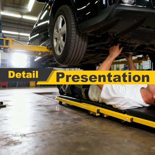 Low Profile Creeper with 6 Swivel Casters and Waterproof Seat Cushion, 36" Foldable Creeper for Garage Shop Warehouse, 2 in 1 Under Car Creeper Seat 330lbs Max Weight Capacity, Yellow