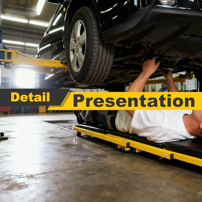 Low Profile Creeper with 6 Swivel Casters and Waterproof Seat Cushion, 36" Foldable Creeper for Garage Shop Warehouse, 2 in 1 Under Car Creeper Seat 330lbs Max Weight Capacity, Yellow