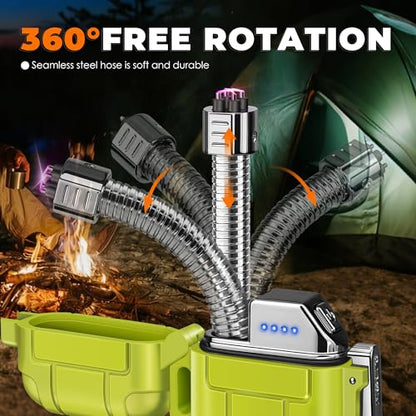 Lafagiet Electric Lighter USB C, Powerful Dual Arc Plasma Flame, with Flashlight, Wind & Waterproof Lighters for Candle, Camping, Grill, Emergency - color: F53-gn