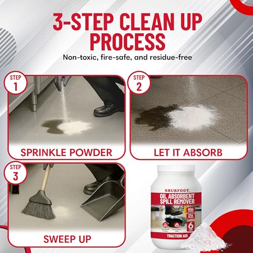 SHURFOOT 6lb Non-Slip Oil Absorbent - Provides Ice Traction & Vapor Suppression - Spill Control for Blood, Water & Oils - USDA Approved - Floor Dry Absorbent Odorless - Fire-Safe & Dustless - size: 6 LB