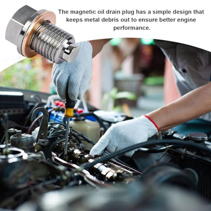 Wevdn Magnetic Oil Drain Plug, Aluminum M14×1.5 Sump Drain Nut Bolt with 5 PCS Copper Crush Washer, Universal Oil Drain Plug Replacement for Most Cars Motorcycles, Car Accessories - color: M14×1.5