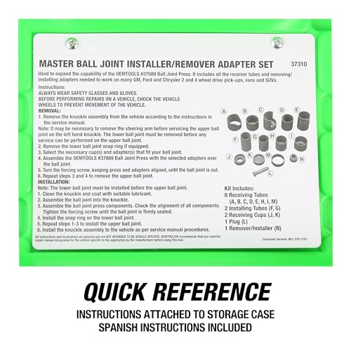 OEMTOOLS 37310 Master Ball Joint Installer/Remover Adapter Set, 14 Piece Master Adapter Tool Kit for 27032 Ball Joint Press Kit