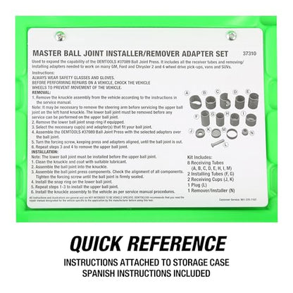 OEMTOOLS 37310 Master Ball Joint Installer/Remover Adapter Set, 14 Piece Master Adapter Tool Kit for 27032 Ball Joint Press Kit