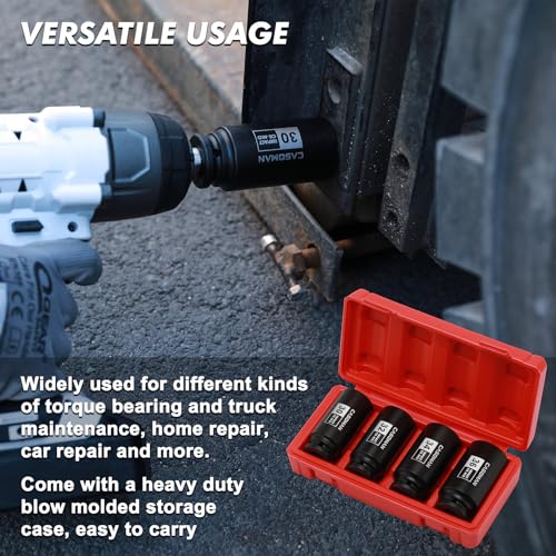 CASOMAN 1/2-Inch Drive Deep Spindle Axle Nut Impact Socket Set,12 Point Metric, CR-MO, 30,32,34,36mm, 4-Piece 1/2" Heavy Duty Impact Socket Set - size: 4pcs