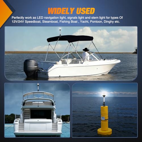 Nilight Marine Boat Stern Light 12Inch White Fold Down Anchor Lights 12V 24V Waterproof 360° Lighting Navigation Lamp for Fishing Sailboat Yacht Pontoon Speedboat Dinghy - color: 12Inch Boat Stern Light