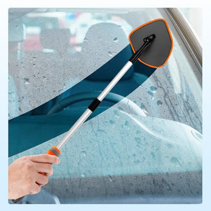 XINDELL Interior Windshield Cleaner Tool, Car Window Cleaning Kit with 4 Reusable Microfiber Pads, Extendable Handle & 360° Rotating Head, Safety Hammer, Streak-Free Auto Glass Wiper for Truck SUV RV - color: Orange