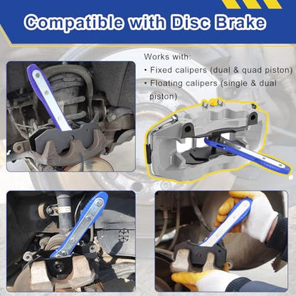 Brake Caliper Compression Tool, Caliper Piston Compressor Tool with 360° Rotating Ratchet, Brake Caliper Press Tool with 2 PCS Steel Plates for Car Disc Brake Repair, Blue - color: Blue