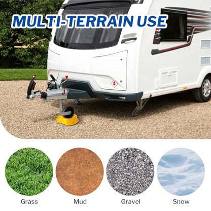 ROBLOCK Trailer Wheel Dock with Rope, Tongue Jack Wheel Chock Compatible with 6" & 8" Single/Dual Wheels, Trailer Wheel Stop Stabilizer for Camper Truck Boat Trailer, RV Parking Accessories, Yellow