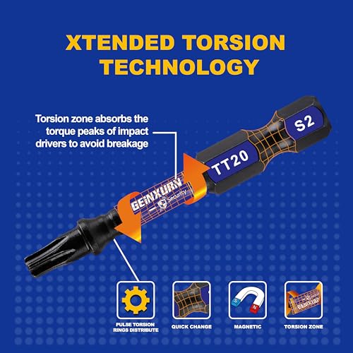 Geinxurn 2 In. Security T20 Impact Magnetic Screwdriver Bit Set, 15 Pieces #20 Torx Head Power Bit Set, S2 Alloy Steel Hollow Star Bit Set - size: 2"-15PCS, style: TT20