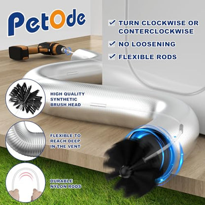 PetOde 32 Feet Dryer Vent Cleaner Kit, Enhanced Flexible Quick Snap Brush with Drill Attachment for Effective Cleaning, 360 Degree Rotation Without Loosening, Use with or Without a Power Drill - size: 32 feet