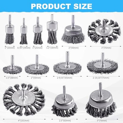 Rocaris 28 Pack Wire Wheel Brush, Carbon Steel & Twist Knot Cup Brush, Wheel Brush, Pen Brush Set with 1/4-Inch Round Shank for Rust Removal, Corrosion and Scrub Surfaces, Grey