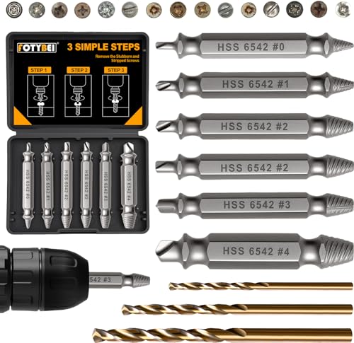 9PCS Damaged Screw Extractor Set, Hardness 65HRC, Upgraded Model HSS 6542, Removal Tool and 3 PCS Twist Drill Bit, General Bit Set Double Ended for Damaged Broken Stripped Screws - style: 9PCS