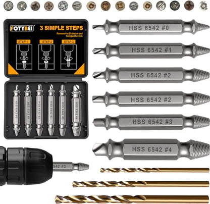 9PCS Damaged Screw Extractor Set, Hardness 65HRC, Upgraded Model HSS 6542, Removal Tool and 3 PCS Twist Drill Bit, General Bit Set Double Ended for Damaged Broken Stripped Screws - style: 9PCS