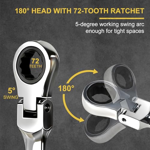 Egofine Flex Head Ratcheting Wrench Set 10 Piece, SAE Wrench Set, CR-V Steel 1/4" to 3/4" Wrench, 72-Teeth Combination wrench set, Chrome plated Ratchet Wrenches Set with Tool Roll Bag - style: SAE-10 piece set