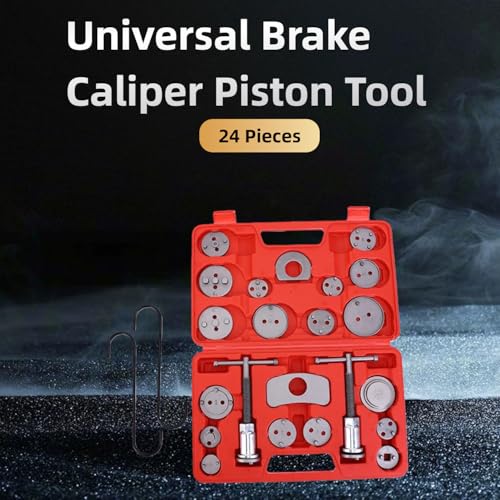 WEEK NINE 24pc Brake Caliper Compression Tool Set, Heavy Duty Brake Piston Compressor and Wind Back Tool Kit for Brake Pad Replacement, Universal Disc Brake Caliper Tool Set (Red Case) - color: Red