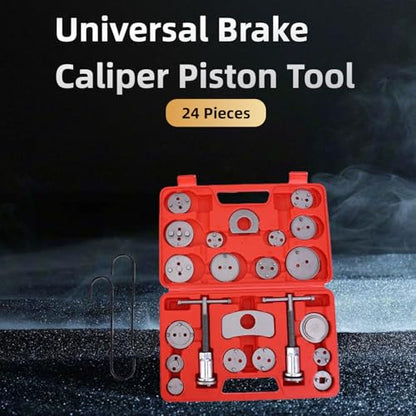 WEEK NINE 24pc Brake Caliper Compression Tool Set, Heavy Duty Brake Piston Compressor and Wind Back Tool Kit for Brake Pad Replacement, Universal Disc Brake Caliper Tool Set (Red Case) - color: Red