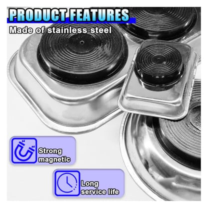 3PCS Magnetic Tray Holder, Stainless Steel Extra Strong Magnetic Bowl Parts Tray Set for Screws, Nuts, Bolts, Sockets, Pins – Mechanic Tool Metal Parts Organizer for Automotive Repair(Round&Rectangle) - size: Round&Rectangle