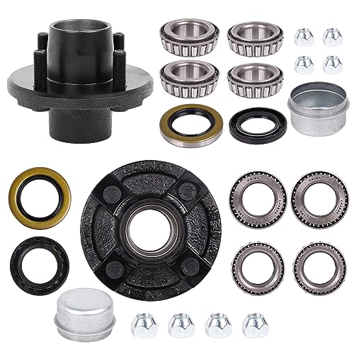 2 Sets Trailer Idler Hub Kit 4 on 4 Bolt Pattern for 2000 lb Axles, Includes 1" and 1-1/16" Bearings with Pre-Installed Races, Reliable Performance for Boat and Utility Trailers - size: 4 on 4" 2000 lbs